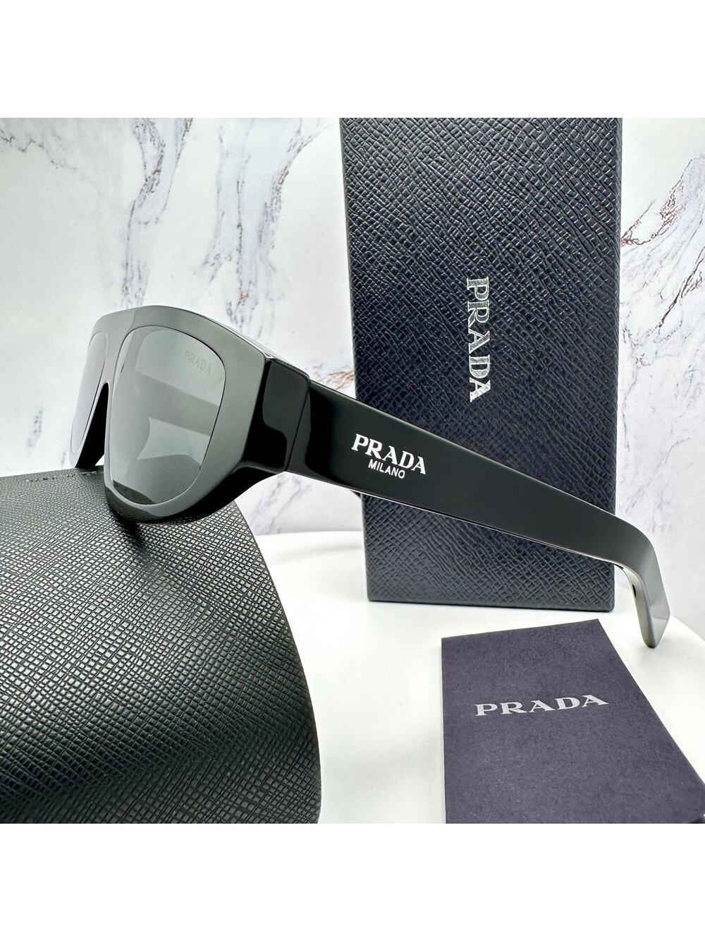 New PRADA Sunglasses Black Gray Lens 57-13-140 Authentic Prada